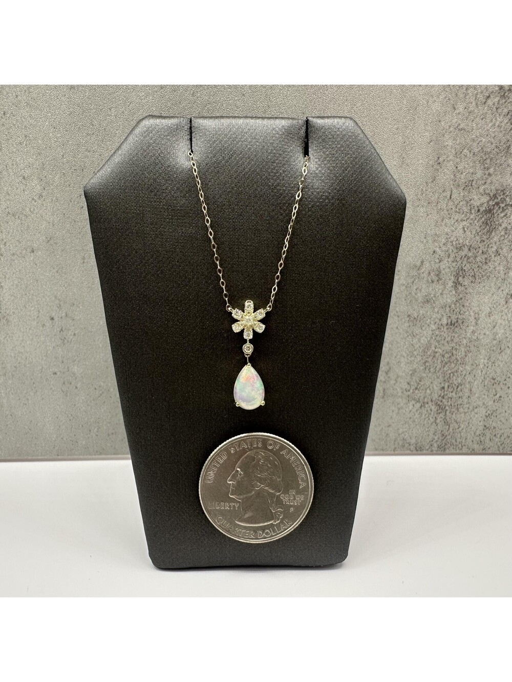 Opal Diamond Necklace 10kt Yellow Gold 0.94ctw Pear Cut 18in New - Picture 5 of 6